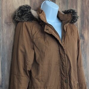 Snobbish Women's Brown Utility Jacket with Fur Lining M          -208JH